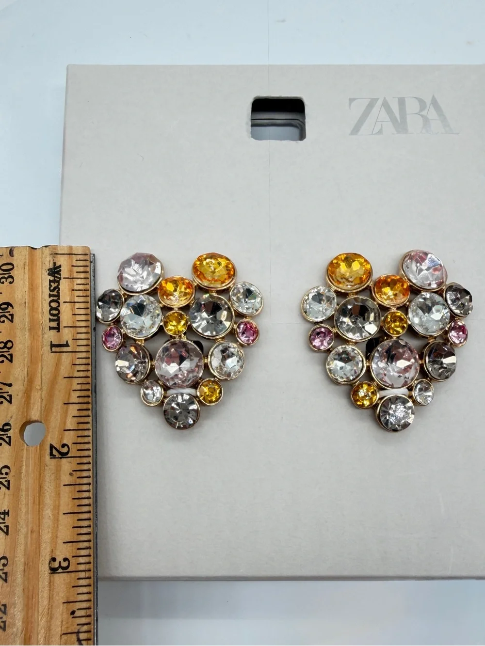 ZARA Multicolored Jeweled Heart Shaped Earrings NWT
